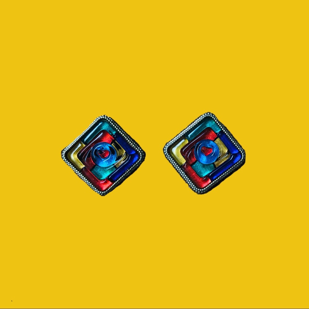 Color block earrings with silver trim